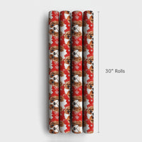 Festive Watercolor Dog Holiday Gift Wrap, Cavalier King Charles Spaniel Christmas Wrapping Paper, Winter Snowflake Puppy Present Wrap