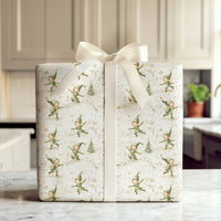 Watercolor Christmas Elves Gift Wrap, Dancing Elves Wrapping Paper, Festive Pine Tree Holiday Paper Roll, Adorable Elf Xmas Wrapping Paper