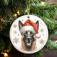 Santa Hat Dog Ceramic Ornament, German Shepherd Christmas Ornament, German Shepherd Tree Ornament, Festive Pet Lover Holiday Keepsake Present