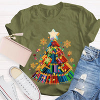Crayon Christmas Tree Shirt, Art Teacher Christmas T-Shirt, Colorful Art Educator Holiday Graphic Tee, Snowflakes Lights Teacher Present