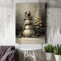Comfy Winter Wonderland Print, Winter Cardinal Snowman Canvas Wall Art, Christmas Holiday Home Decor, Digital Download Present