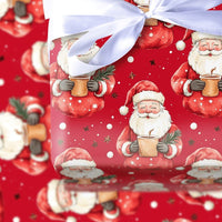Red Cocoa Santa Claus Gift Wrap, Adorable Santa Christmas Wrapping Paper, Snowflake Holiday Wrapping Paper, Retro Xmas Gift Wrapping Paper Roll