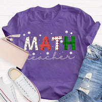 Colorful Snowflake Holiday Font Shirt, Math Teacher Christmas T-Shirt, Adorable Mathematics Educator Graphic Tee, Xmas Teacher Present