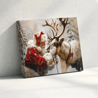 Snowy Forest Canvas Print, Santa Claus Reindeer Canvas Wall Art, Comfy Winter Scene Canvas Art, Holiday Wall Decor, Christmas Home Present