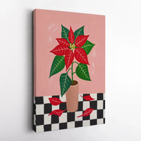 Botanical Floral Canvas Print, Modern Poinsettia Canvas Wall Art, Christmas Holiday Wall Decor Canvas, Winter Botanical Canvas, Holiday Present
