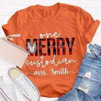 Custom Janitor Holiday Shirt, Personalized One Merry Custodian Christmas T-Shirt, Custodial Staff Graphic Tee Xmas Present