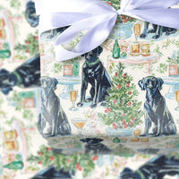 Watercolor Holiday Dog Gift Wrap, Black Labrador Christmas Wrapping Paper, Adorable Pet Pattern Gift Wrapping Paper, Xmas Dog Mom Roll
