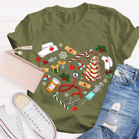 Nurse Hat Tree Holiday Shirt, School Nurse Christmas T-Shirt, Festive School Nurse Graphic Tee, Merry Christmas Nurse T-Shirt Present for Women