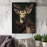 Holiday Deer Canvas Print, Christmas Reindeer Canvas Wall Art, Festive Winter Animal Canvas Wall Art, Xmas Home Decor Present