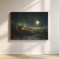 Holy Night Sky Oil Painting Canvas Wall Art, Star of Bethlehem Ancient City Canvas, Christian Nativity Print, Religious Christmas Art