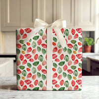 Red and Green Botanical Gift Wrap, Watercolor Leaves Wrapping Paper, Festive Leaf Holiday Wrapping Paper, Winter Christmas Wrapping Paper