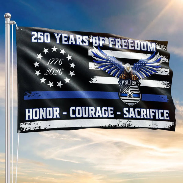 Thin Blue Line Police Flag 250 Years of Freedom | Eagle Badge Design | UV-Resistant Polyester | Law Enforcement Support Gift