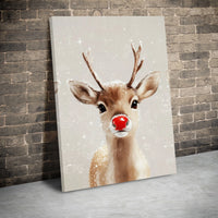 Adorable Christmas Animal Print, Red Nosed Reindeer Canvas Wall Art, Holiday Reindeer Wall Art, Xmas Home Decor Digital Download Printable
