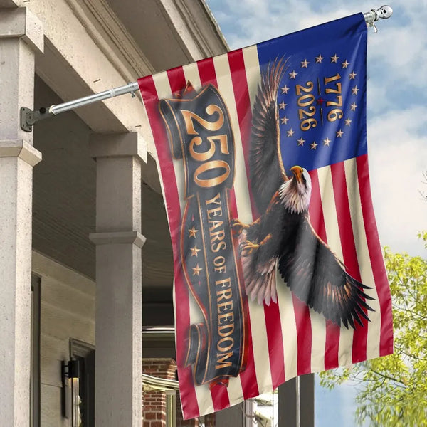 1776-2026 Eagle House Flag | 250 Years of Freedom Patriotic Design | Double-Sided Weather-Resistant Polyester | Gift for American History Lovers