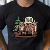 Humorous Holiday Reindeer Tee, This Is Festive Christmas T-Shirt, Retro Xmas Graphic Shirt, Adorable Festive Season Present T-Shirt