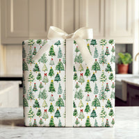 Festive Holiday Tree Gift Wrap, Watercolor Christmas Trees Wrapping Paper, Green Xmas Trees Wrapping Paper, Winter Forest Holiday Gift Wrap