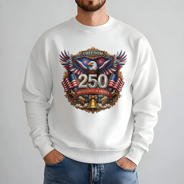 America 250 Years Sweatshirt | Freedom 1776-2026 Patriotic Eagle Design | Soft Cotton Polyester Blend | 4th of July Gift for Patriots