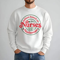 Humorous Nurse Christmas Sweater, Jolliest Bunch of Nurses Sweatshirt, RN Holiday Crewneck, Nurse Christmas Present, Nuthouse Nurse Pullover