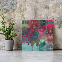 Watercolor Christmas Floral Print, Poinsettia Canvas Wall Art, Poinsettia Digital Download, Holiday Flower Art, Printable Christmas Decor