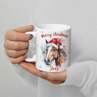 Watercolor Santa Hat Horse Mug, Merry Christmas Horse Mug, Holiday Equestrian Coffee Cup, Ceramic Tea Mug Present for Horse Lovers