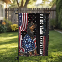 Patriotic Doberman Pinscher Garden Flag | US 250 Years Anniversary 1776-2026 | Double Sided Weather Resistant Polyester | American Pride Dog Lover Gift