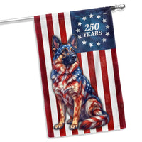 German Shepherd Betsy Ross Garden Flag | 250 Years Patriotic Dog Design | Double-Sided UV-Resistant Polyester | American History Decor