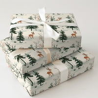 Pine Tree Holiday Gift Wrap, Winter Woodland Deer Wrapping Paper, Rustic Forest Christmas Wrapping Paper, Nature Botanical Gift Wrap Roll