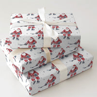 Christmas Sports Gift Wrap, Hockey Santa Wrapping Paper, Ice Hockey Player Santa Wrap, Holiday Gift Wrapping Paper, Xmas Present Wrap