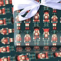 Classic Toy Soldier Holiday Gift Wrap, Nutcracker Christmas Wrapping Paper, Dark Teal Nutcracker Gift Wrapping Paper, Festive Roll Gift Wrap