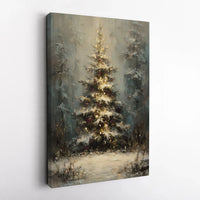 Snowy Winter Forest Oil Painting Print, Christmas Tree Canvas Wall Art, Holiday Tree Digital Download, Comfy Festive Christmas Decor Present