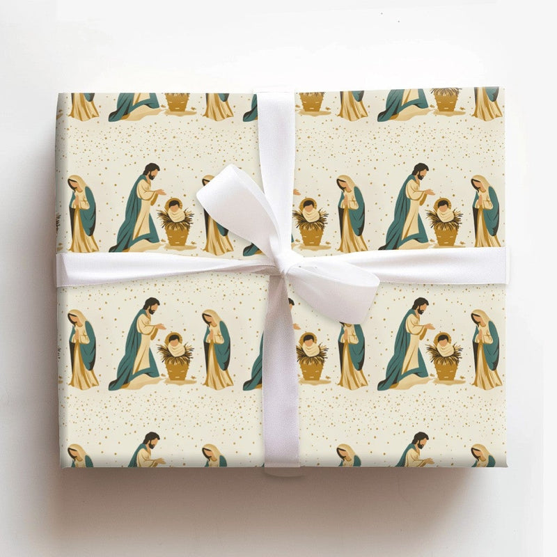 Holy Family Religious Gift Wrap, Nativity Scene Christmas Wrapping Paper, Christian Manger Illustration Paper, Holiday Wrapping Paper