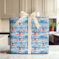 Watercolor Paddling Santa Gift Wrap, Kayaking Santa Wrapping Paper, Outdoor Sports Christmas Wrapping Paper, Festive Holiday Present Paper