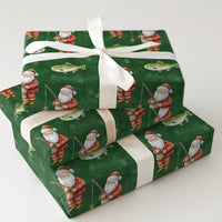 Angler Christmas Gift Wrap, Trout Fishing Santa Wrapping Paper, Dark Green Outdoors Wrapping Paper, Fisherman Holiday Gift Wrap Roll