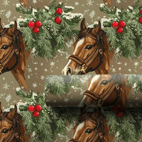 Pine Boughs Holiday Gift Wrap, Equestrian Horse Christmas Wrapping Paper, Winter Horse Wrapping Paper, Rustic Holiday Animal Wrapping Paper