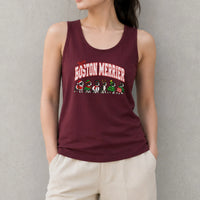 Boston Terrier Christmas Tank, Boston Merrier Tank Top, Humorous Holiday Dog Sleeveless Tee, Retro Xmas Tank Top, Boston Dog Lover Present