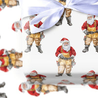 Tan Overalls Santa Claus Gift Wrap, Carpenter Santa Wrapping Paper, Handyman DIY Christmas Wrapping Paper, Builder Holiday Present Paper