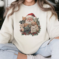 Retro Cat Lover Holiday Sweater, Santa Claus and Kittens Christmas Sweatshirt, Festive Cat Christmas Crewneck, Xmas Pullover Present for Women