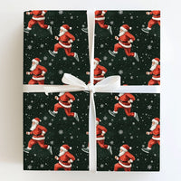 Jogging Santa Claus Gift Wrap, Running Santa Christmas Wrapping Paper, Green Snowflake Wrapping Paper, Fitness Lover Holiday Wrapping Paper