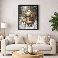 Reindeer Forest Canvas Print, Vintage Santa Claus Canvas Art, Winter Holiday Canvas Decor, Christmas Wall Art Canvas, Festive Seasonal Present