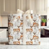 Winter Woodland Animal Gift Wrap, Watercolor Deer Christmas Wrapping Paper, Rustic Holiday Deer Wrapping Paper, Snowy Forest Gift Wrap Roll