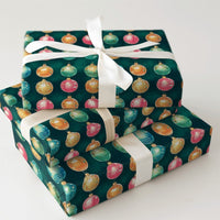 Retro Christmas Gift Wrap Roll, Disco Ball Ornament Wrapping Paper, Multicolor Holiday Present Paper, Dark Green Festive Gift Wrapping
