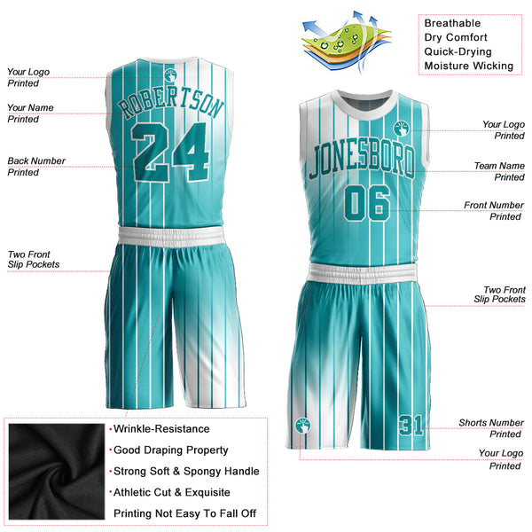 Custom Aqua Aqua-White Round Neck Sublimation Basketball Uniform Jersey