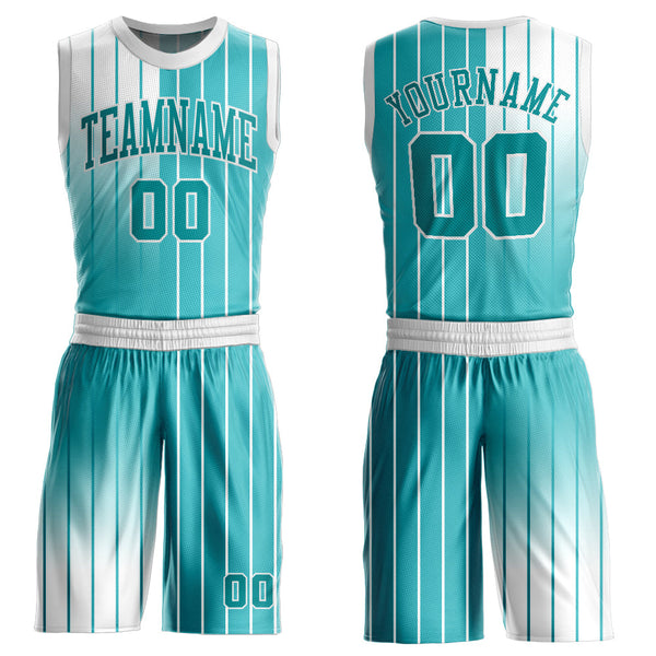 Custom Aqua Aqua-White Round Neck Sublimation Basketball Uniform Jersey