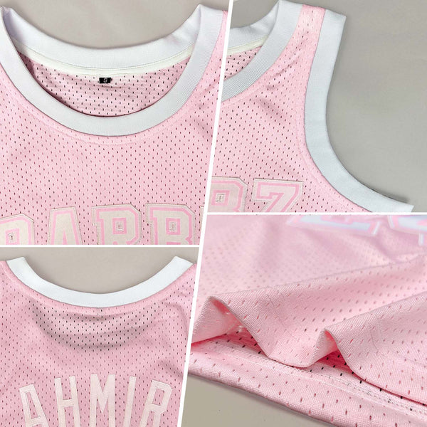 Custom Light Pink White Authentic Throwback Basketball Jersey