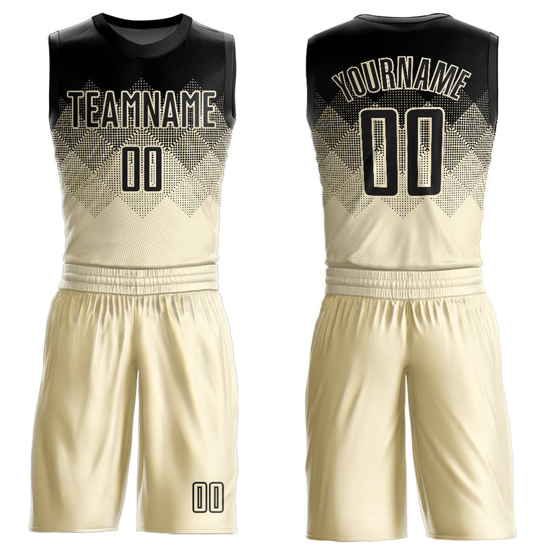 Custom Cream Black Round Neck Sublimation Basketball Uniform Jersey