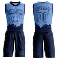 Custom Light Blue Navy Color Splash Round Neck Sublimation Basketball Uniform Jersey