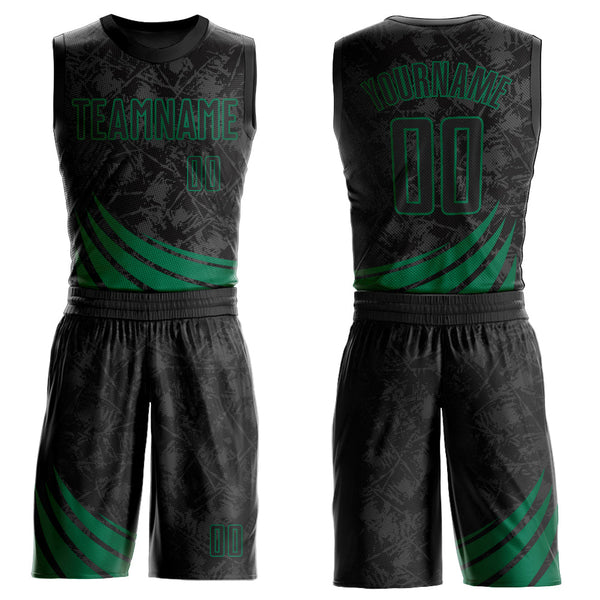 Custom Black Kelly Green Wind Shapes Round Neck Sublimation Basketball Uniform Jersey