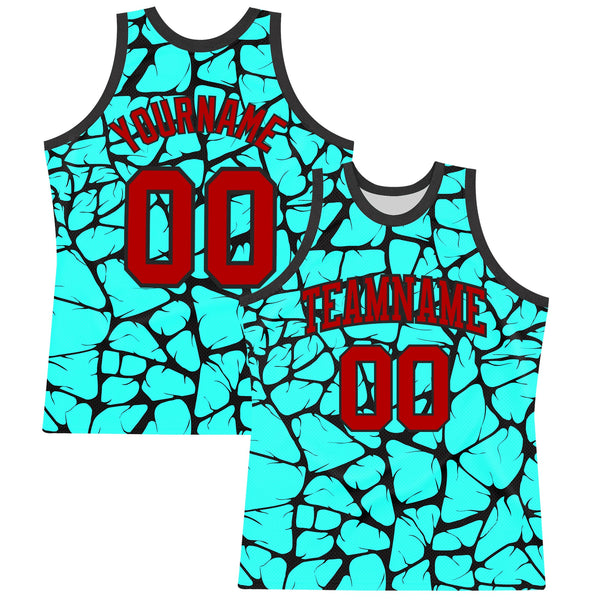 Custom Aqua Red-Black Abstract Network Round Neck Sublimation Basketball Set Jersey