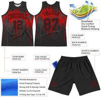 Custom Basketball Jersey - Black Red Dripping Splatter Art Round Neck Sublimation Set