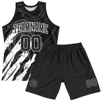 Custom Black White Splash Round Neck Sublimation Basketball Set Jersey